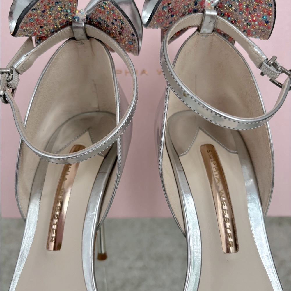 Sophia Webster Maya Silver Bow-Accent Ankle Strap Sandals - Silver - Picture 4 of 14